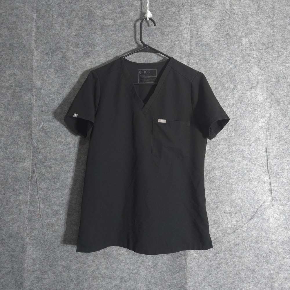 FIGS Catarina Scrub Top Men Small Black Technical Collection V Neck Short Sleeve